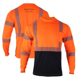 FONIRRA Safety Reflective High Visibility Shirts for Men ANSI Class 3 Hi Vis Long Sleeve Construction Work T-Shirts with Durable Reflective Tape, Orange M