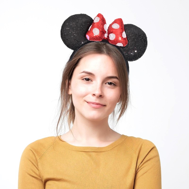 Jeffan Mouse Ears Headbands, Sequin Mouse Ears for Women, Shiny