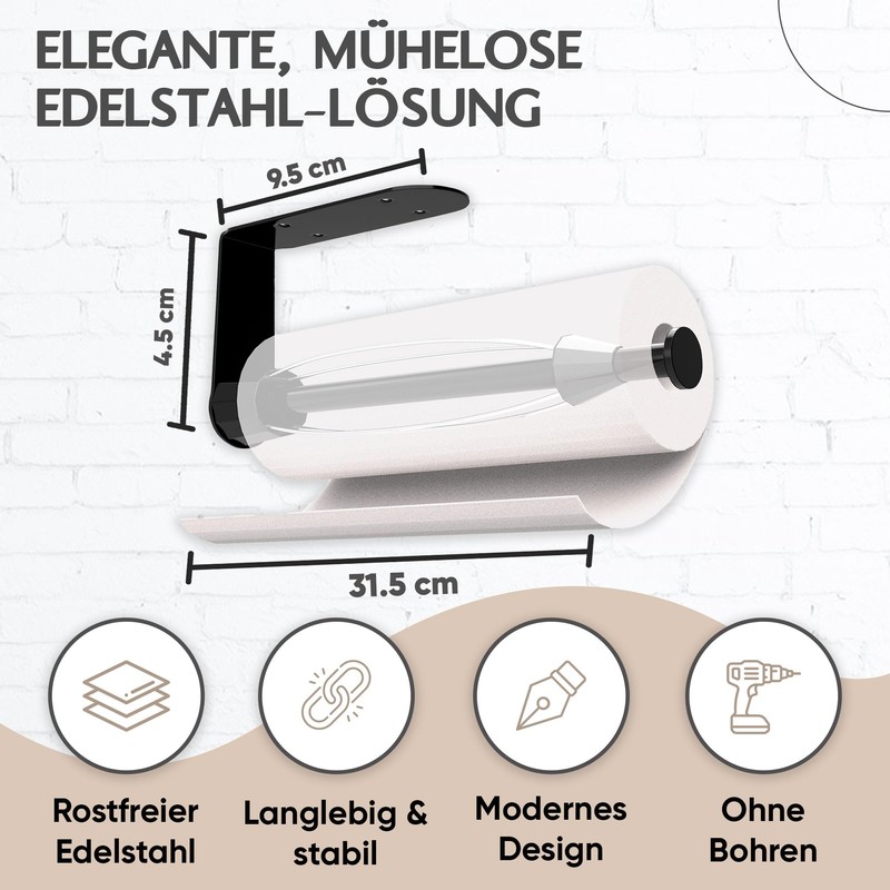 Mondoase® Kitchen Roll Holder 2.0 [No Drilling] + One-Handed Tear