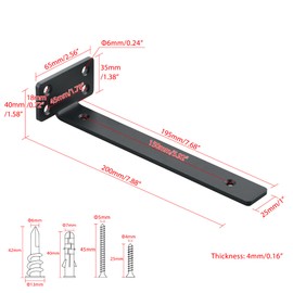 Pack of 4 Shelf Brackets Heavy Duty 20 cm Metal Angle Shelf Brackets Shelf Bracket with Curved, 70 kg Load Capacity, Black