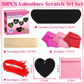 MDCGFOD MDCGFOD 50 Pack Valentines Day Gifts for Kids, Rainbow Scratch Heart Crads Valentine Crafts for Kids - Create Magic Color Scratch Art for School Classroom Exchange Prizes Valentines Party Favors