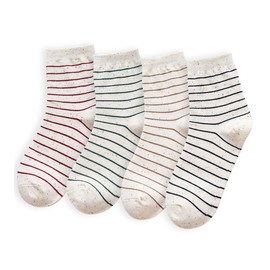 Arukora Women's Striped & Speckled Socks, 4-Pack Multi-Color Crew Sock Ankle Socks for Shoe Size 5-9 (Black/Red/Green/Brown)