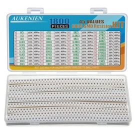 AUKENIEN 0805 SMD Resistor Assortment 45 Values 1800 Pieces 0R to 10M Ohm Resistor 1/8W SMT Resistors Kit with ±5% Tolerance