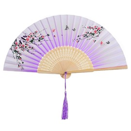 IBXWMNG Hand Fan with Tassel, Hand Fan with Tassel, Hand Fans, Foldable and Decorative, Ideal for Wall Decoration, Weddings and as a Gift - Purple Colour