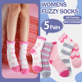 ANTSANG Fluffy Socks Womens Ladies Bed Slipper Cosy Winter Warm Thick Soft Fleece Comfy Gift Christmas Stocking Fillers (Pink Stripe)