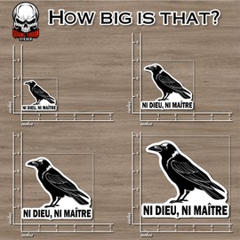No Gods No Masters Sticker Ni Dieu Ni Maitres French Crow Anarchist Raven Punk Atheist Bird Waterproof Vinyl Bumper Sticker for Water Bottle Hard Hat Car Laptop