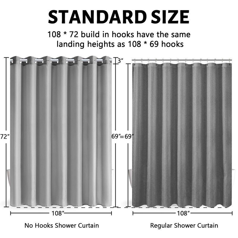 No Hook Extra Wide Shower Curtain,Polyester Fabric Shower Curtain Liner