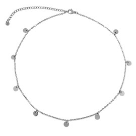 Akitsune Harmony Women's Necklace 35 cm Including 7 cm Extension Elegant Plate 316L Stainless Steel Necklace for Women 1 mm Diameter Chain with 2 mm Beads Waterproof and Anti-Allergenic Silver