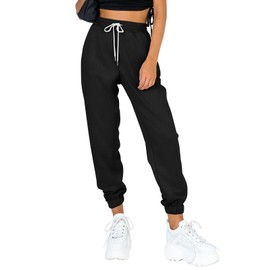 AUTOMET Women's Cinch Bottom Sweatpants Athletic Joggers Lounge Pants with Pockets Black M