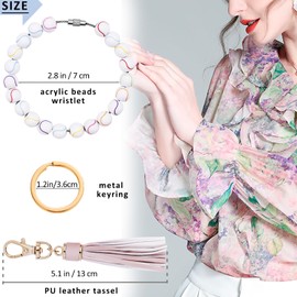 BIHRTC Keychain Wristlet Braclet Acrylic Beads Key Ring Bracelet for Women Elastic Bangle Key Chain Holder, Tennis Tassel, 8inch