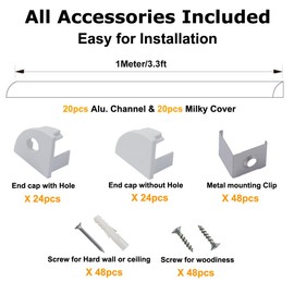 hunhun 20-Pack 3.3ft/1Meter V Shape LED Aluminum Channel System with Milky Cover, End Caps and Mounting Clips, Aluminum Profile for LED Strip Light Installations, Very Easy Installation