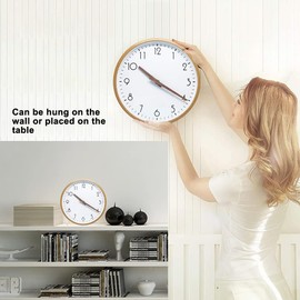 ALEENFOON 10 Inch Wooden Clock, Modern Quiet Wall Clocks, Table Clock for Living Room, Kitchen, No Ticking Noise, Indoor Clock, Non-Ticking Wall Clocks, Hanging Clock (White)