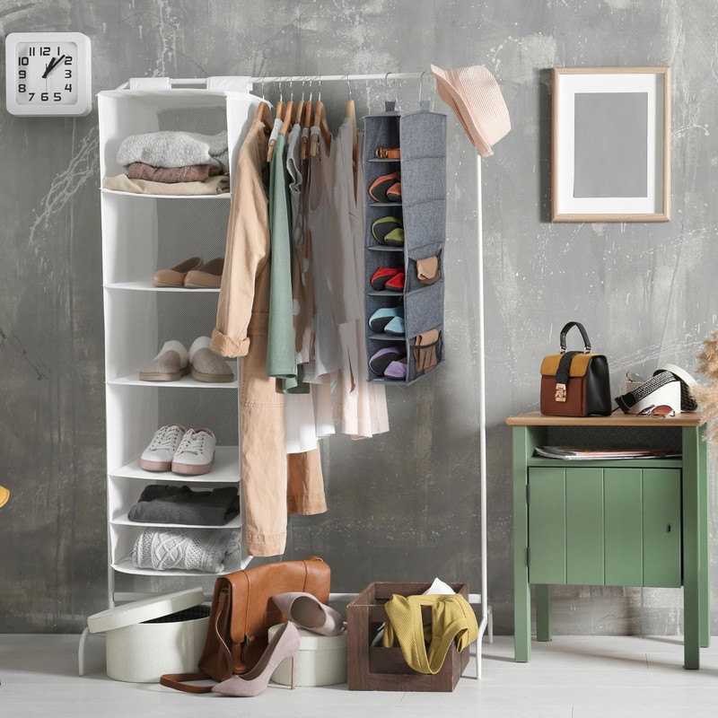 Relaxdays Wardrobe Hanging Shelf, 6 Compartments, Fabric, 92 x 15.5