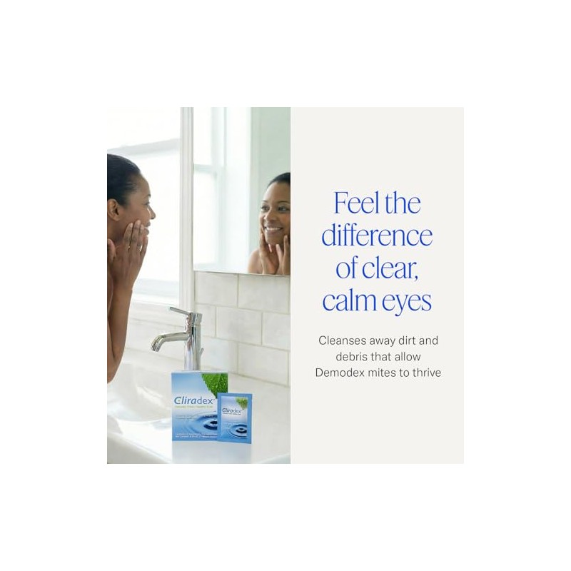 Cliradex Natural Eyelid, Eyelash, and Facial Cleansing Towelettes, Box of