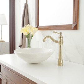 BWE 360° Swivel Vessel Sink Faucet Brushed Gold Bathroom Single Handle One Hole Lavatory Vanity Mixer Bar Tap Tall Spout with Pop Up Drain Assembly and Supply Line