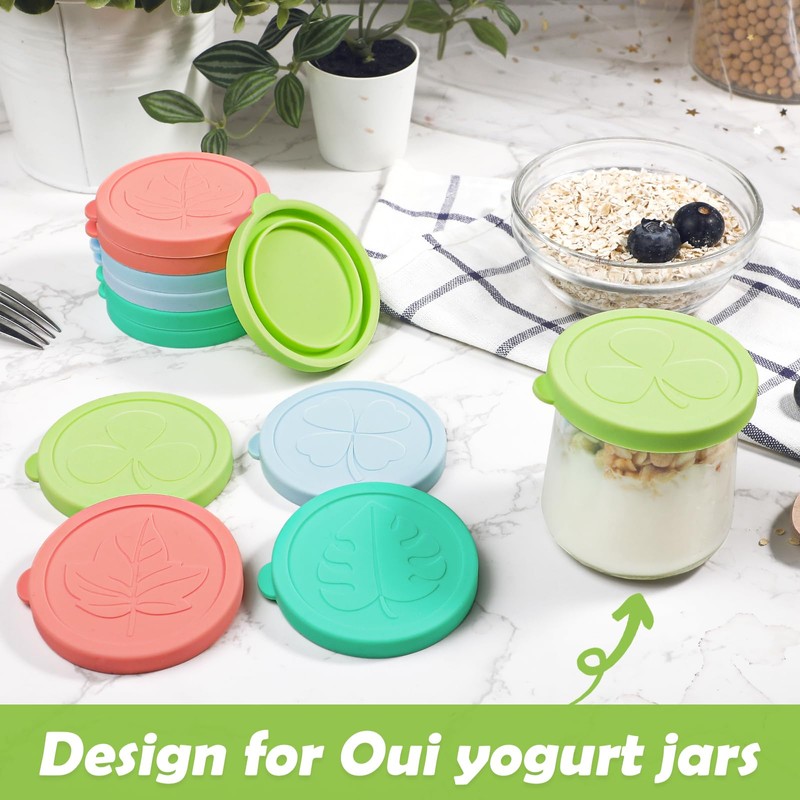Kamehame Oui Yogurt Jar Lids, 12 Pack Silicone Colorful Cover
