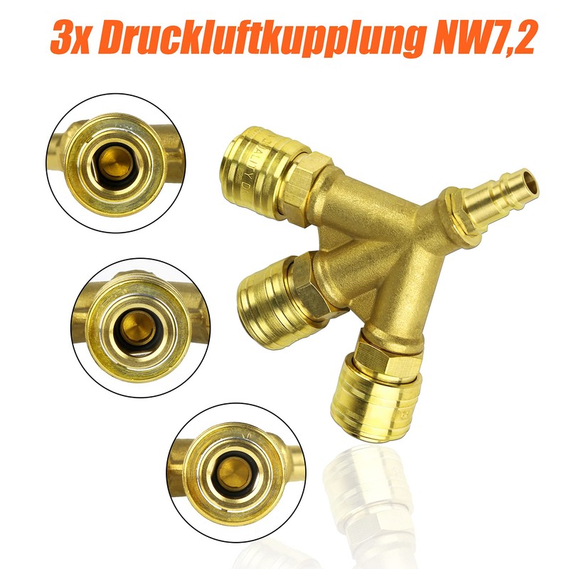 LAIWOO Compressed Air Distributor Triple with Couplings, 1/4 Inch Air