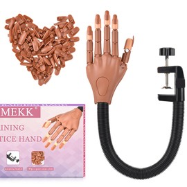 MEKK Nail Practice Hand, Flexible Practice Hand for Acrylic Nails Manicure Practice Nail Hand for Beginners Nail Tech Must Haves with 100PCS Brown Replacement Nail Tips