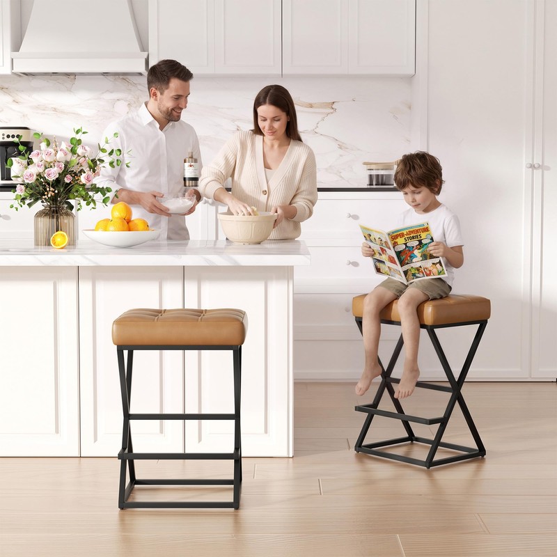 Bar Stools Set of 2, 26" Leather Counter Height Bar