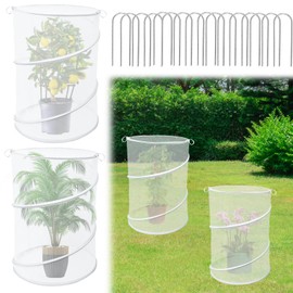 4 Pack Pop up Plant Covers Tent from Animals, 20"H X 13"D Insect Barrier Mesh Plant Guard Cover Net White Garden Plant Protectors Mini Greenhouse Plant Protection Cage with Stakes for Outdoor Plants