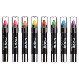 Moon Glow Neon UV Glitter Makeup Stick Body Chalk Crayons For Face & Body – 8 Color Set Light – Glows under UV light