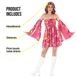 Fun Shack 70s Hippy Costume for Women, Gogo Girl Fancy Dress, Retro Hippie Outfit, Festival Party Attire, XX-Large