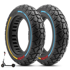 Amitor 10X2.125 Off Road Tire for Electric Scooter, 10 Inch Solid Rubber Tires Compatible with Ninebot F20/F30/F40/F65, Tubeless Solid Tiyes for Electric Scooter, Red or Colorful 2PCS (Yellow & Blue)