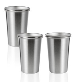 KHOMEMMM 6 Pack 14 oz Stainless Steel Pint Cups Tumblers For Travel Kids Stackable Metal Drinking Glasses for Bar, Home, Outdoors, Restaurant Reusable Stainless Steel Kids Cups (6 Pack-14oz)