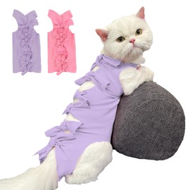 KASESSS 2 Pcs Cat Recovery Suit, Cat Clothes After Surgery, Cat Surgery Recovery Suits, Soft Cat Post Surgery Suit, Cat Onesie Anti Licking for Abdominal Wounds Skin Diseases E-Collar Cone Alternative