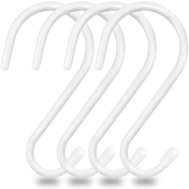 HiGift - Ganchos grandes con revestimiento de vinilo de 15,2 cm, resistentes, en forma de S, para colgar plantas, cestas, luces, ropa vaquera, toallas, sombreros (4 unidades), color blanco