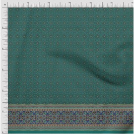 Soimoi Green Viscose Chiffon Fabric Artistic Flower Panel Printed Fabric 1 Yard 42 Inch Wide