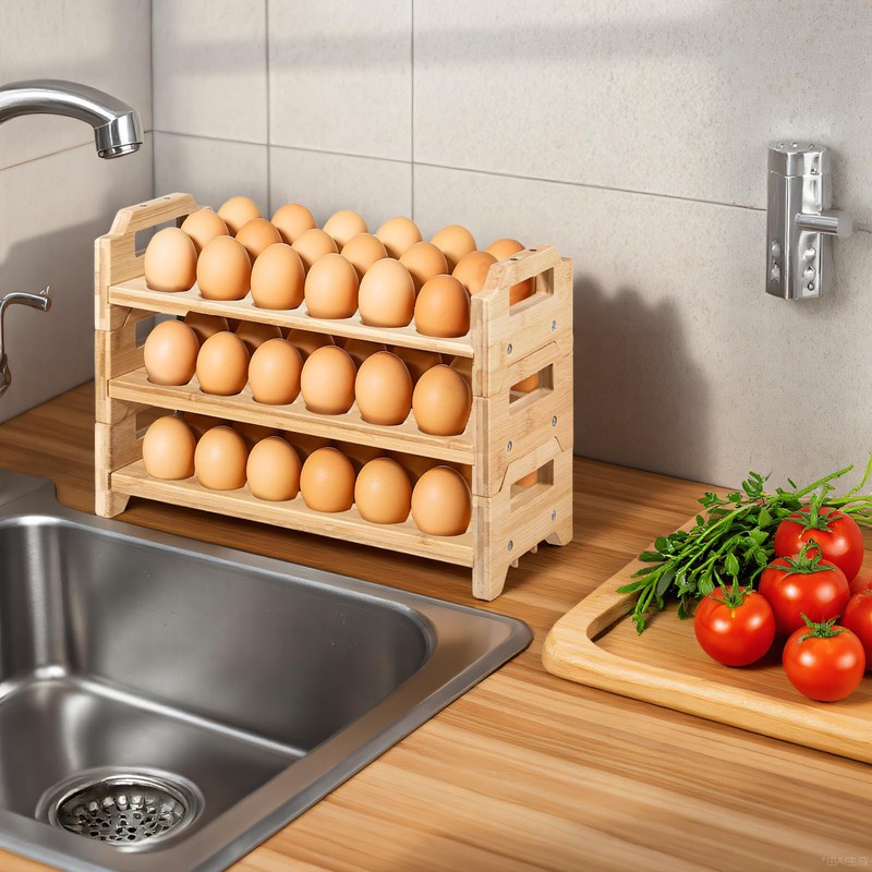 3 Pack Egg Storage for Countertop Wooden Stackable Egg Holder