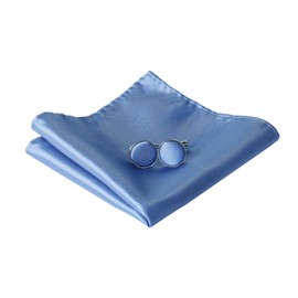 HOULIFE Bow Tie Men's Set - Adjustable Satin Polyester Bow Tie Pre-tied Bow Tie, Plain Pocket Square, Cufflinks Set for Groom Wedding Formal with Gift Box, Mist Blue