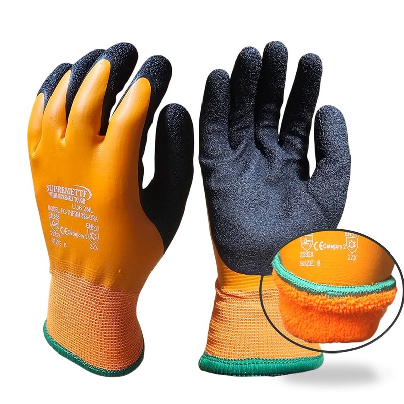Supreme TTF Waterproof Thermal Work Gloves, Double Latex Coated, Orange-Black,