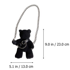 VALICLUD Shoulder Bag with Chain Strap Stuffed Animal Purse Teddy Bear Purse Gothic Purses and Handbags for Women Girls Black, black