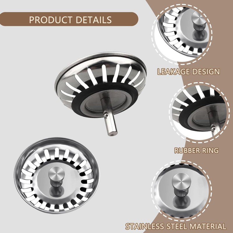 2 Pack Stainless Steel Kitchen Sink Strainer, Kitchen Sink Plug