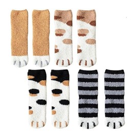 4 Pairs Winter Cat Claws Cute Thick Warm Sleep Floor Socks,Cat Paw Slipper Socks for Girls,Women