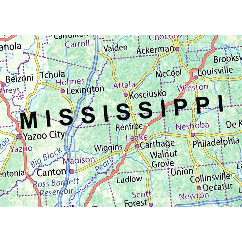 Mississippi State Physical Map - 14.4 x 25 inches -