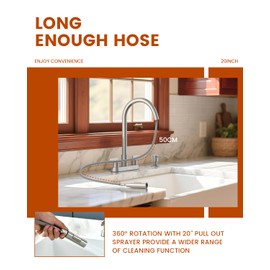 APPASO 4 Hole Kitchen Faucets, 2 Handle Kitchen Faucet, Pull Down Sprayer, Sink Faucet with Soap Dispenser, 8 Inch RV Faucet, Brushed Nickel, Stainless Steel, Gooseneck Design, High Arc