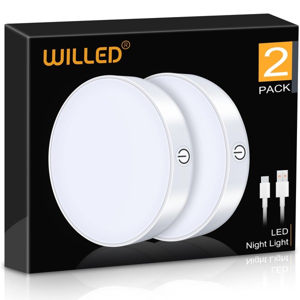 WILLED Dimmable Touch Light Buit-in 1000mAh Large Battery Rechargeable LED Tap Lights | Magnet Stick on Closet Portable Puck Night for Cabinet, Wardrobe, Counter, Kitchen, Bedroom