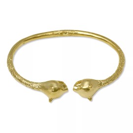Better Jewelry Large Panther Heads 14K Gold Plated .925 Sterling Silver Bangle