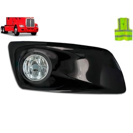 KOZAK Black Plastic Fog Light/Lamp Bezel and Fog Light Lamp, Right Passenger Side, Compatible with Kenworth T660, Includes Logo and Reflective Vest