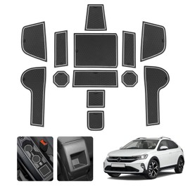 LUWU Car Non-Slip Rubber Mats for VW Taigo/Nivus 2021-2024 2025 Centre Console Non-Slip Mats Anti-Dust Cup Holder Rubber Mat for Door Seam Taigo 2023 Interior Accessories (White)