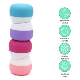 Contenedores de viaje. Tarros para cremas hecho de silicona. Recipientes de tamaño de viaje. Accesorios de viaje a prueba de fugas con tapa para maquillaje cosmético, cara, cuerpo, crema de manos (4 piezas) NO liquidos.