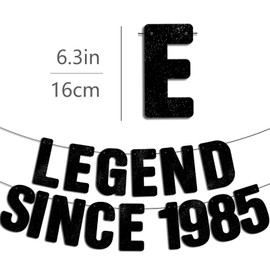 Pre-Strung Legend Since 1985 - Black Glitter Banner, Happy 40th Birthday Decorations for Men, 40 Year Old Party Decor Sign for Him