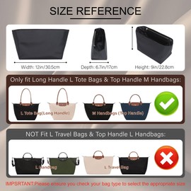 Nylon Purse Organizer Insert for Longchamp Le Pliage Tote Large, Black
