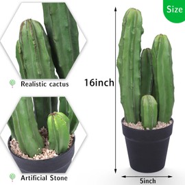 Bohetai Artificial Cactus 16 Inch Fake Cacti Faux Plant with Black Planter for Home Garden Store Office Floor Decoration