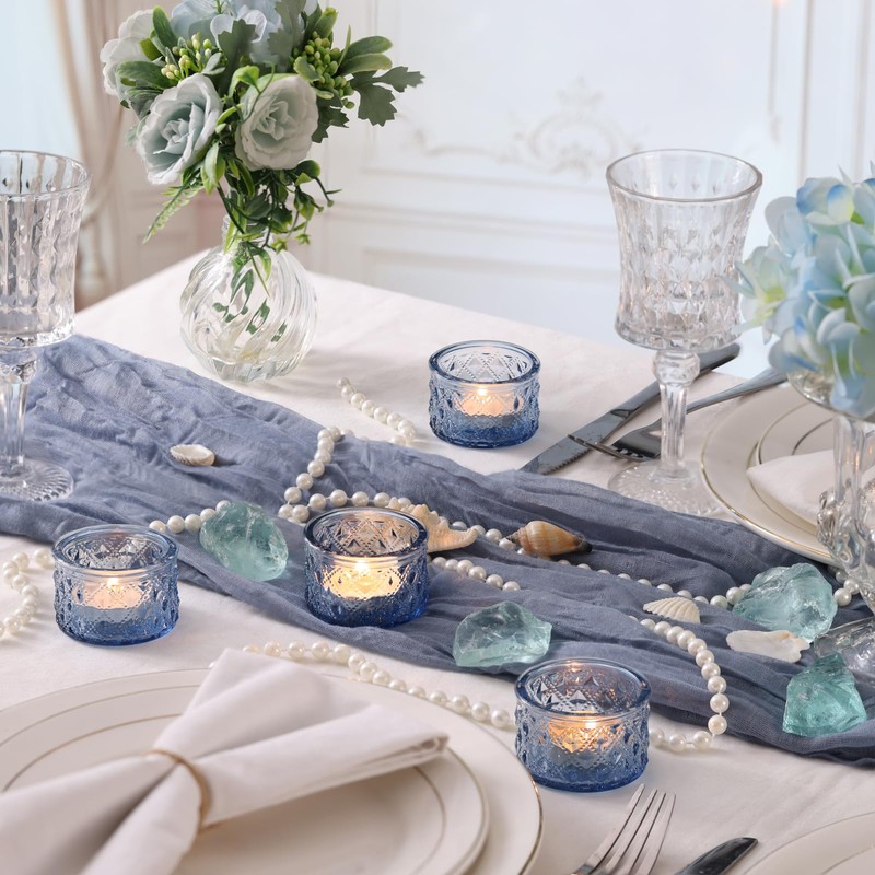 24 Pack Blue Tealight Candle Holders, Glass Votive Candle Holders