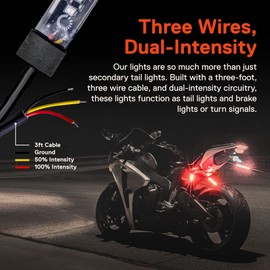 TRUE MODS 2pc 5" Red LED Motorcycle Turn Signal & Brake Tail Light Strip Kit [Waterproof] [Single Row] [50% Running] [100% Brake/Blinker] Self Adhesive Surface Mount Flexible Lamp for Dirt Bike ATV