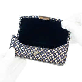 Indenya 4206-14-179 H Glasses Case, Deer Leather, Navy Blue Base x White Lacquer, Cloisonne Connected Pattern, navy/white/beige